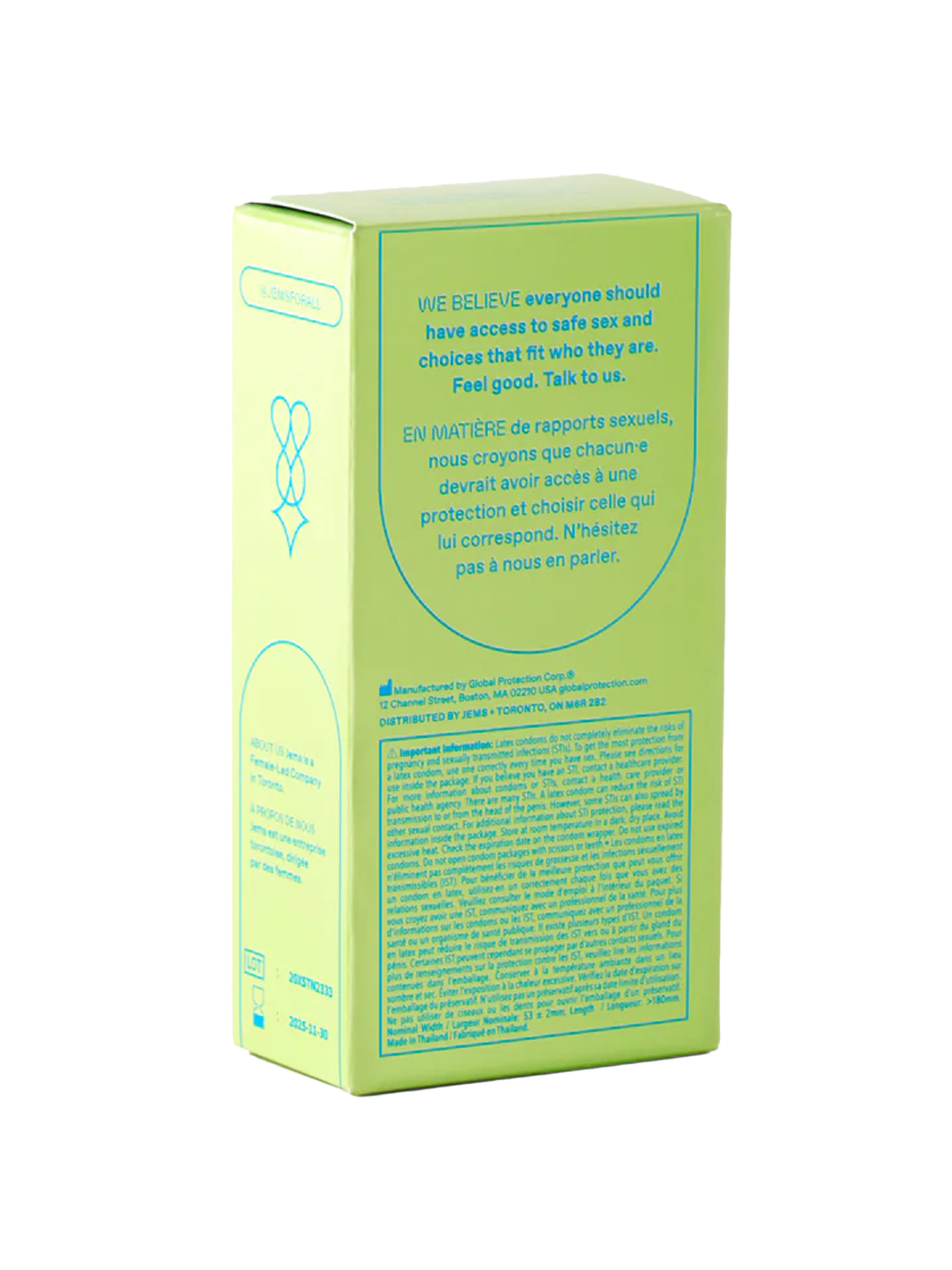 Jems Latex Condoms 12 Pack back of box