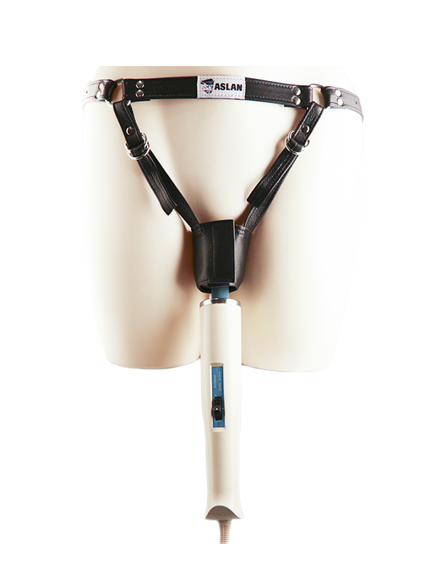 Aslan Leather Forced Orgasm Harness with Magic Wand - Come As You Are