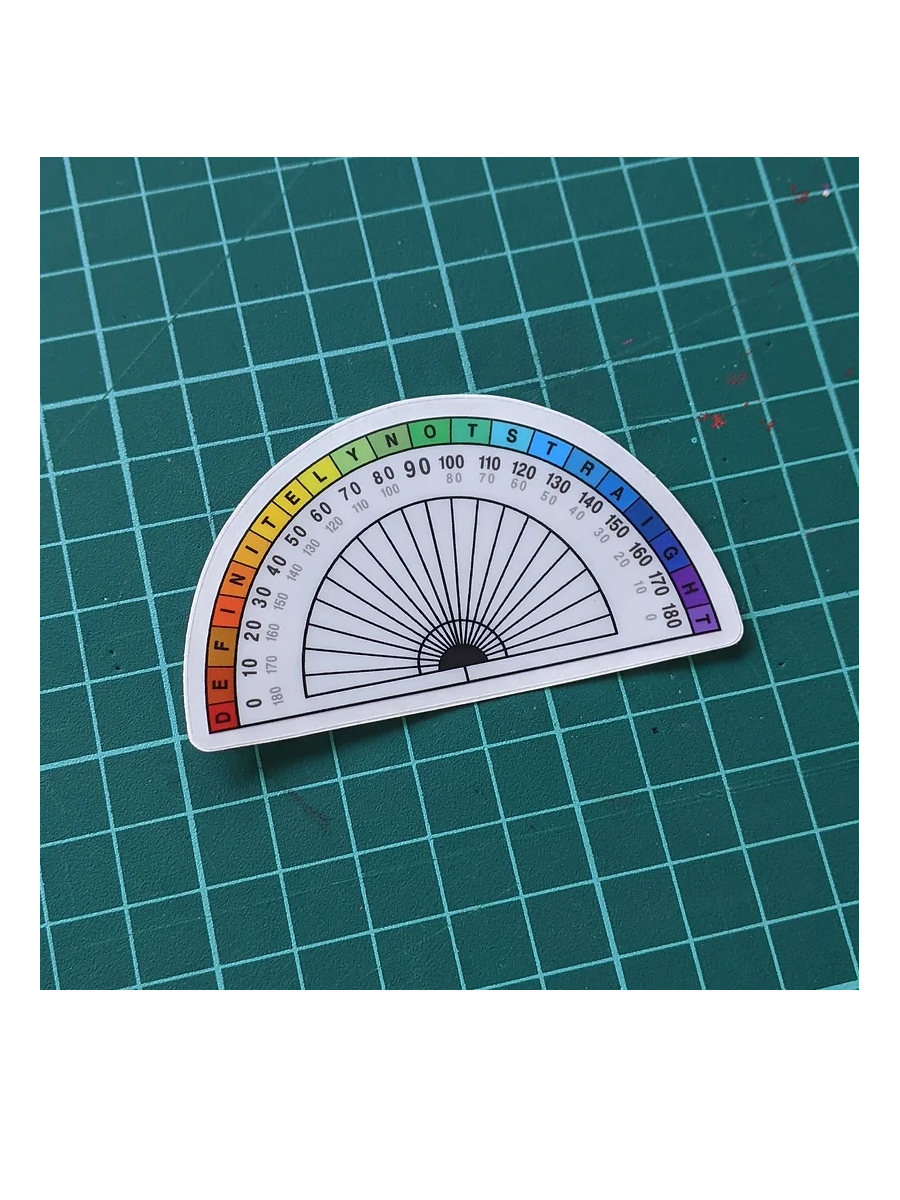 Definitely not Straight Protractor Sticker on Grid