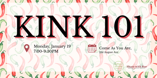 Black and red text that reads "Kink 101" with red and green hot peppers as background