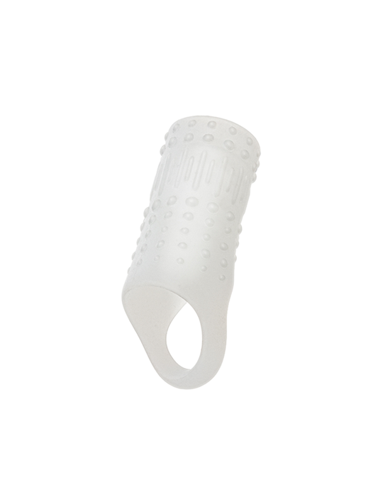 White silicone ring with textured surface on a white background