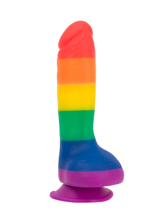 Big Gay Dildo in rainbow with balls and suction cup