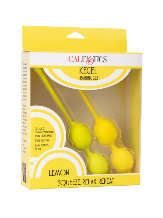 CalExotic Lemon Kegel training set packaging with lemon balls on a white background