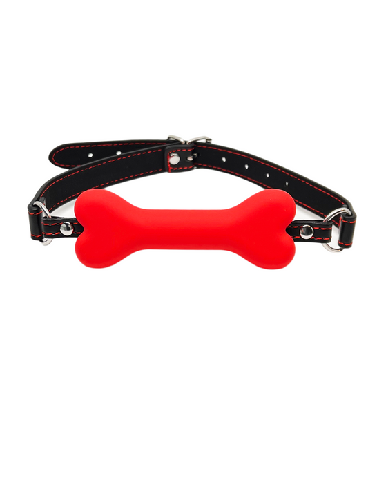 Dog with a Bone Silicone Bit Gag in red with black leather