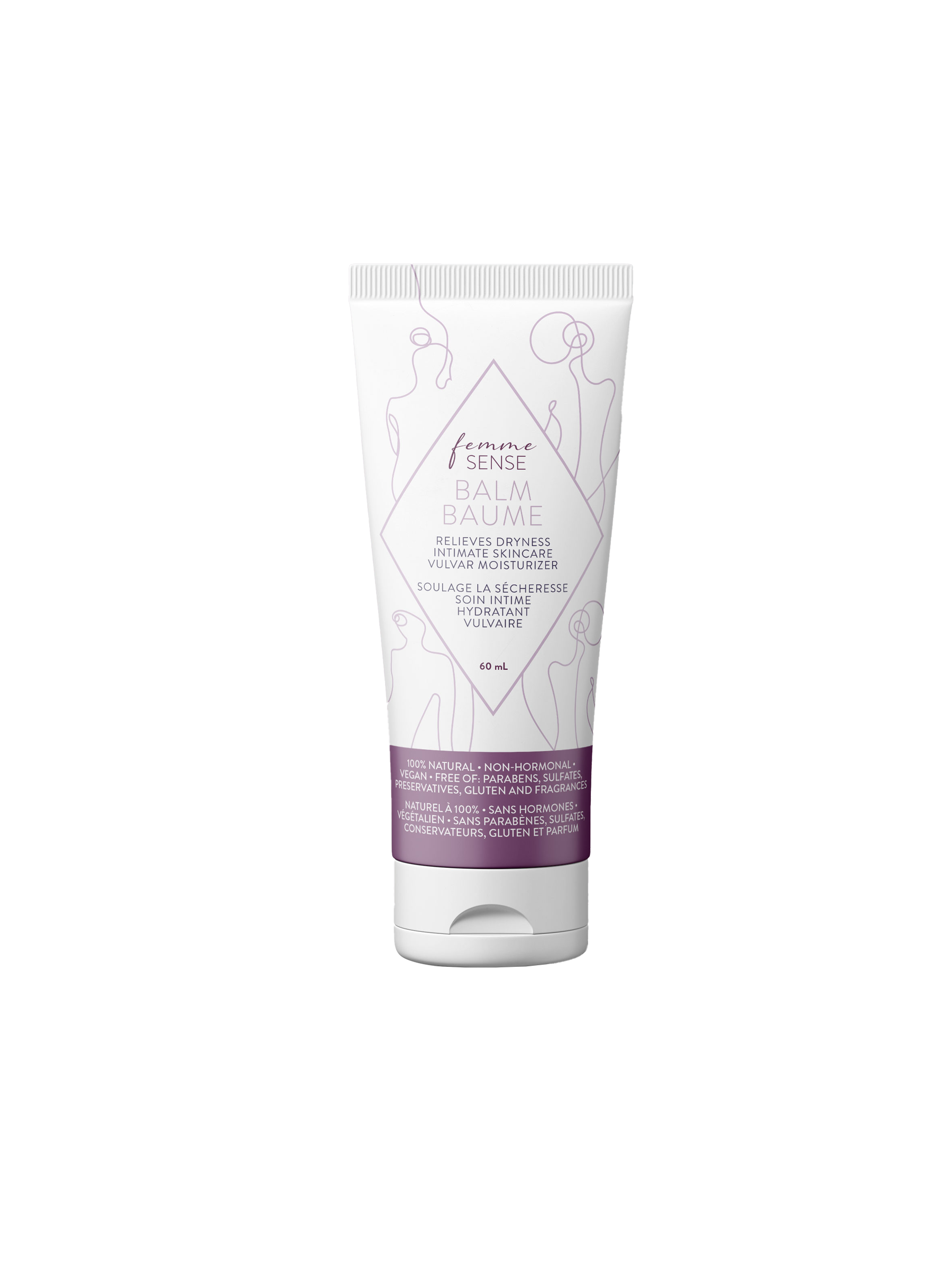 FemmeSense Vulva Balm in tube on whitebackground
