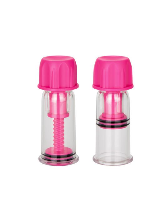 Nipple Play Vacuum Twist Suckers in Pink with clear cylinders