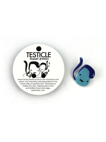 I Heart Guts Testicle Pin with Info Card