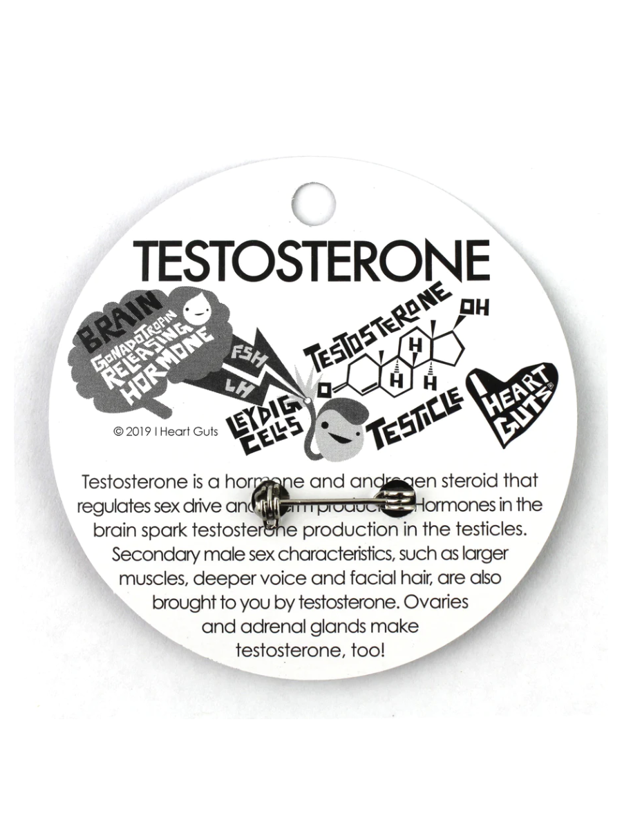 I Heart Guts Testosterone Pin Info Back