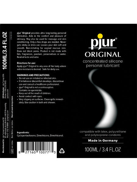 Pjur Original Silicone Lubricant Label - Come As You Are