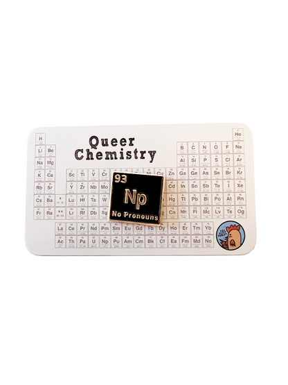 Queer Chemistry No Pronoun Pin on Card